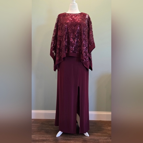 Oleg Cassini Jersey Evening Gown With Sequin Overlay Cape Size 16W New W/tags - Picture 4 of 16